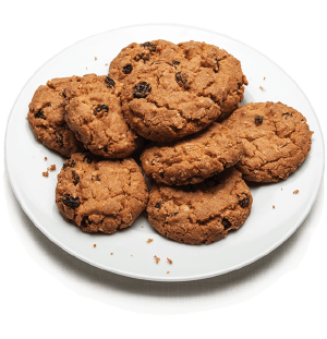 plate of oatmeal raisin cookies